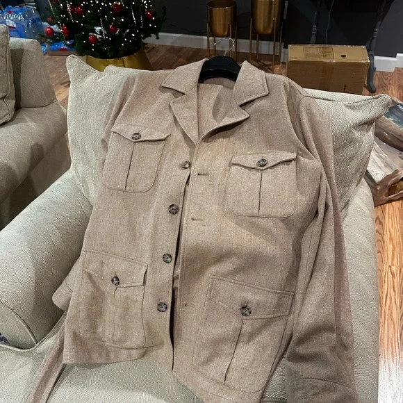 Men's Beige Belted Field Jacket - Picture 7 of 10